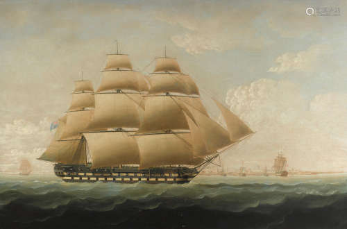 The East Indiaman Rose off Portsmouth Thomas Buttersworth(British, 1768-1828)