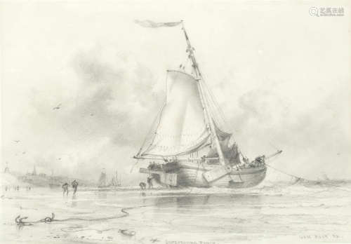 'Scheveling Pinck'; Dutch barges the first 18 x 26cm (7 1/16 x 10 1/4in); the second 17.5 x 25cm (6 7/8 x 9 13/16in). (2) Edward William Cooke, RA(British, 1811-1880)