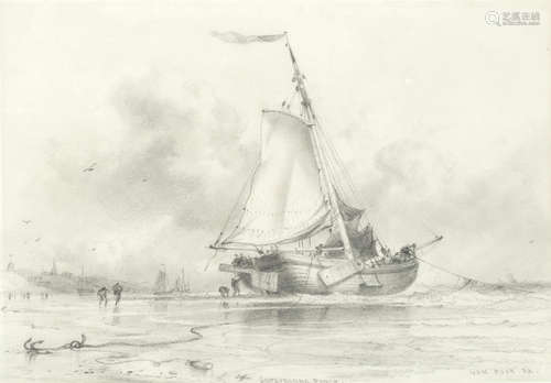 'Scheveling Pinck'; Dutch barges the first 18 x 26cm (7 1/16 x 10 1/4in); the second 17.5 x 25cm (6 7/8 x 9 13/16in). (2) Edward William Cooke, RA(British, 1811-1880)