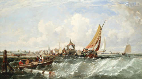 Salvaging off a coastal town James Meadows, Snr.(British, 1788-1864)