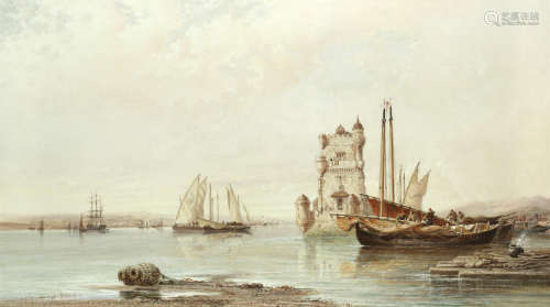 'The mouth of the Tagus, Lisbon' Arthur Joseph Meadows(British, 1843-1907)