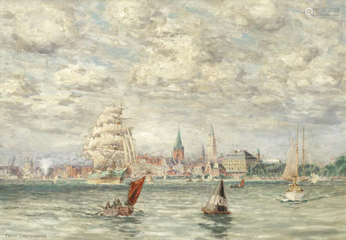 Shipping off Kiel Fritz Stoltenberg(German, 1855-1921)