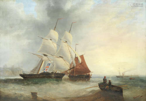 Busy shipping in a stiff breeze off Tynemouth Castle and Priory William Garthwaite(British, 1821-1899)