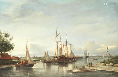 Dutch boats with Haarlem beyond Johannes Frederick Hulk(Dutch, 1855-1913)