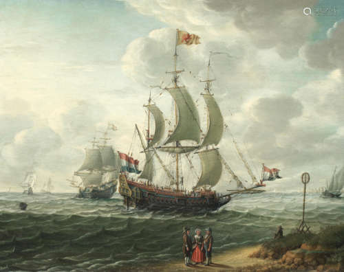 Dutch men-of-war off a coast Pieter Lofvers(Dutch, 1710-1788)