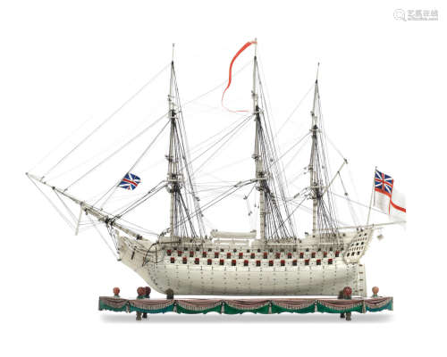 A fine prisoner-of-war bone model of the 100-gun first class ship-of-the-line H.M.S. Caledonia,  English/French,   early 19th century,