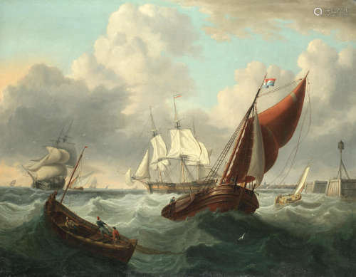 Busy shipping in rough seas off the Dutch coast Charles Martin Powell(British, 1775-1824)
