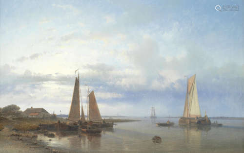 Sailing boats in waters off the Scheldt Abraham Hulk(Dutch, 1813-1897)