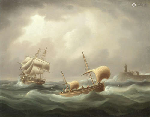 A brig-rigged sloop and lugger in a swell Thomas Buttersworth(British, 1768-1828)