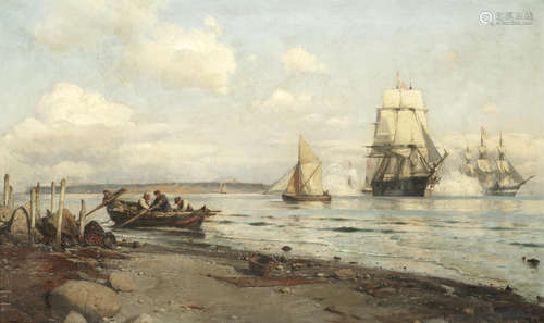 Danish naval vessels firing a salute Laurits Bernhard Holst(Danish, 1848-1934)