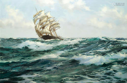 Eddying Foam: Young Australia riding the heavy ocean swell  Montague Dawson(British, 1890-1973)