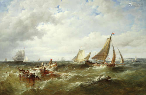 Salvaging the sail cloth John Moore of Ipswich(British, 1820-1902)
