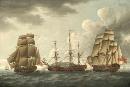 H.M.S. Tryall in three positions off Antigua John Cleveley the Elder(Southwark circa 1712-1777 Deptford)