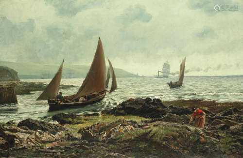 'A Rocky Shore' Charles Napier Hemy, RA RWS(British, 1841-1917)