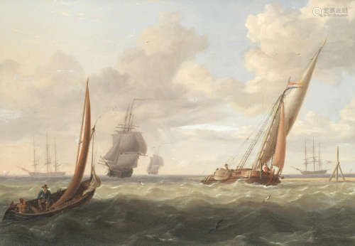 A Dutch kaag with other shipping off a sand bar Charles Martin Powell(British, 1775-1824)