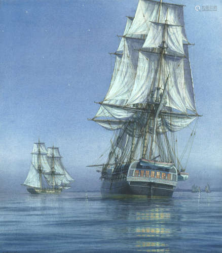 Melpomone and Childers becalmed on Blockade, 1798  Mark Richard Myers(American, born 1945)