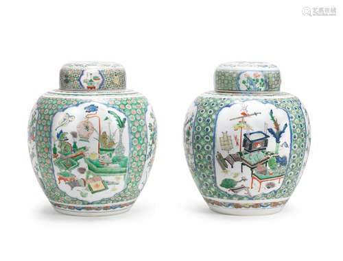 Kangxi A pair of famille verte jars and covers