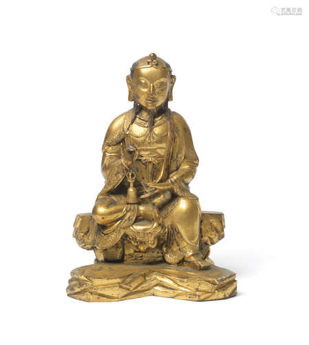 17th century  A very fine and rare gilt-bronze figure of a seated Avalokiteshvara