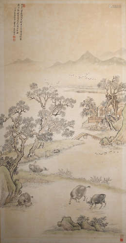 Herdboy and Buffaloes, cyclically dated to the Dingyou year corresponding to 1717 and of the period Yang Jin (1644-1728)