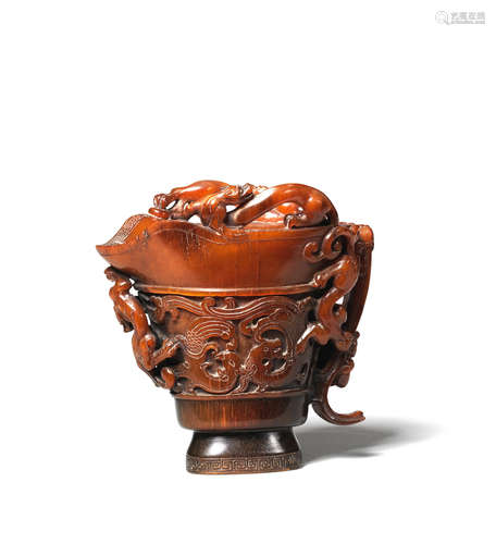 Probably Qing Dynasty A buffalo horn libation cup