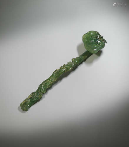 Late Qing Dynasty A spinach green jade ruyi sceptre