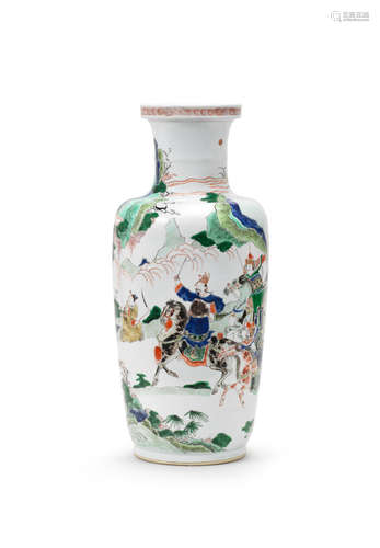 Kangxi A fine and rare famille verte 'Temptations of Lu Dongbin' rouleau vase