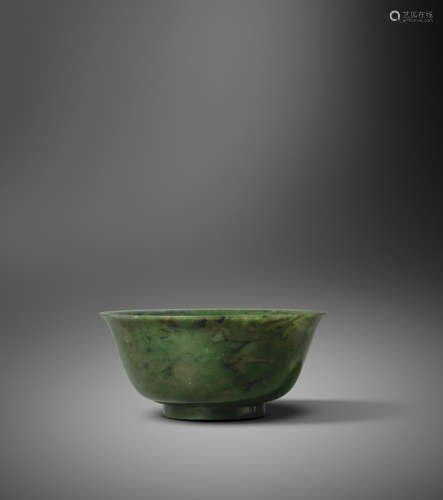 Qianlong  A spinach-green jade bowl