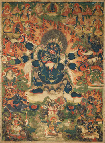 18th century  A thangka of Sadbhuja Mahakala