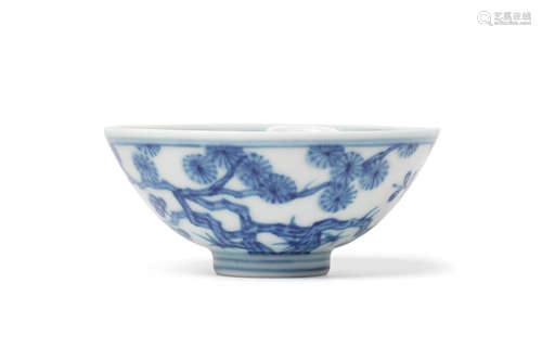 Xuande six-character mark, 18th century A blue and white 'Three friends of winter' bowl