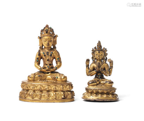 16th century Two gilt-bronze figures of Amitayus and Avalokiteshvara Shadakshari