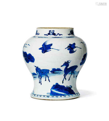 Kangxi  A blue and white 'deer and cranes' vase