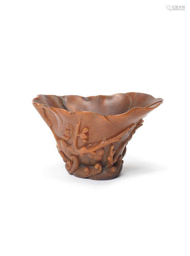 17th/18th century A rhinoceros horn 'prunus' libation cup