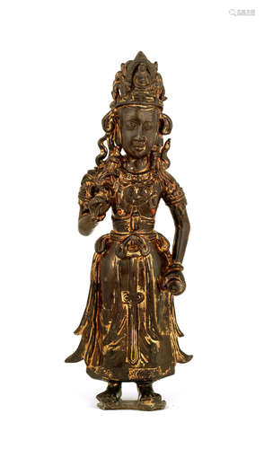 14th/15th century  A very rare lacquered-bronze figure of 'Willow-branch' Guanyin