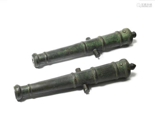 Dated to the 21st year of the Daoguang reign, corresponding to 1841 and of the period A very rare pair of documentary bronze cannon