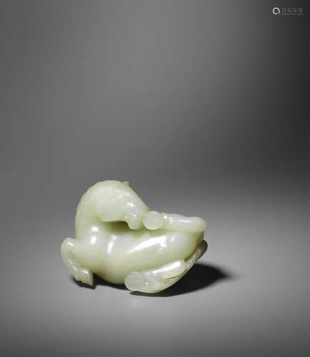 18th century A fine white jade recumbent horse