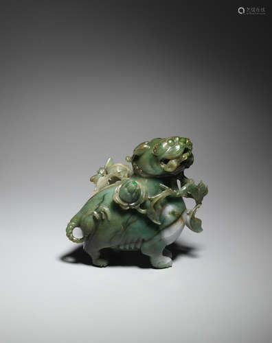 Late Qing Dynasty A jadeite 'mythical beast' incense burner and cover