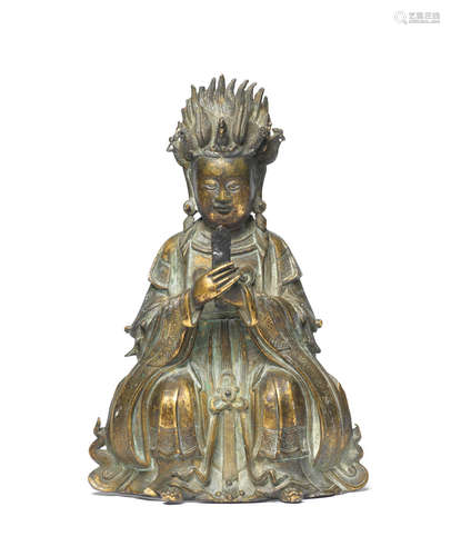 Ming Dynasty A gilt-bronze seated figure of the Daoist 'Goddess of the Morning Clouds', Bixia Yuanjun