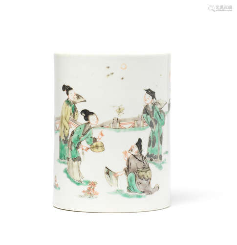 Kangxi A famille verte 'Romance of the Western Chamber' brushpot, bitong