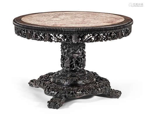 Late Qing Dynasty A large hongmu marble-topped round table