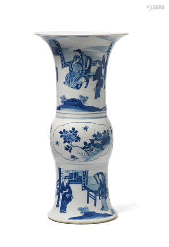 Kangxi A blue and white beaker vase, gu