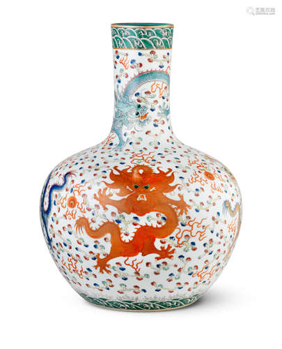 A large famille rose 'dragon' bottle vase