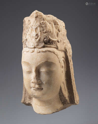 Northern Qi Dynasty  A white marble head of Mahasthamaprapta