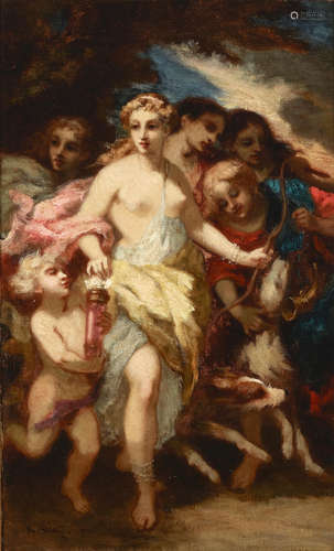 Départ de Diane pour la chasse 21 3/4 x 13 1/2in (55.3 x 34.4cm) Narcisse Virgile Diaz de la Peña(French, 1808-1876)