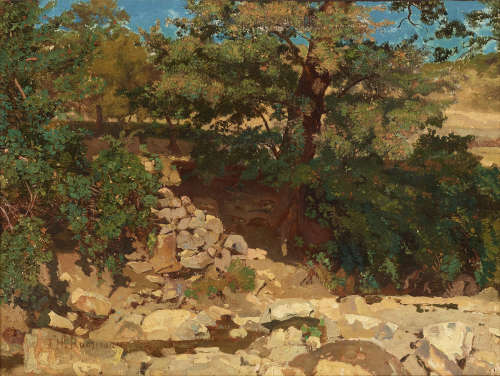 Paysage de Fontainebleau 9 7/8 x 13 1/8in (25.1 x 33.4cm) Théodore Rousseau(French, 1812-1867)