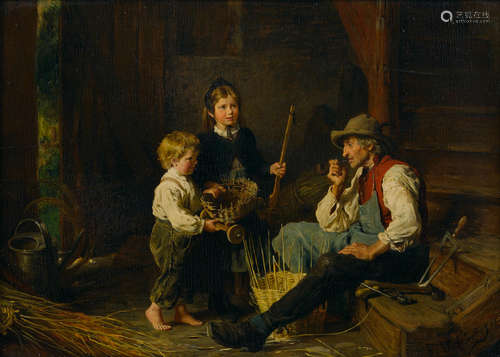 The basket weaver's apprentices 13 x 19in (33 x 48cm) Felix Schlesinger(German, 1833-1910)