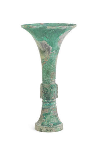 An archaic bronze ritual wine vessel, gu Shang Dynasty, 13th-11thcentury BC