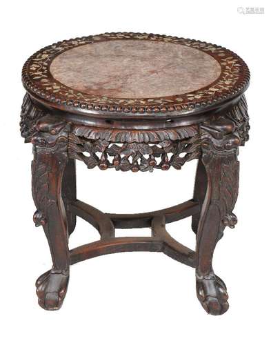 ϒ A Chinese hardwood and mother-of-pearl inlaid jardinière stand