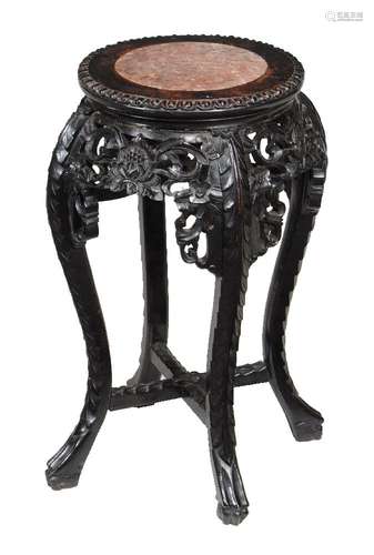 A Chinese hardwood and marble topped stand