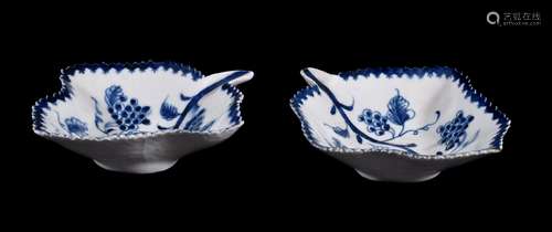 A pair of Lowestoft blue and white pickle dishes