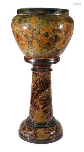 A Doulton Lambeth 'Autumn Foliage' salt glaze stoneware jardinière and stand